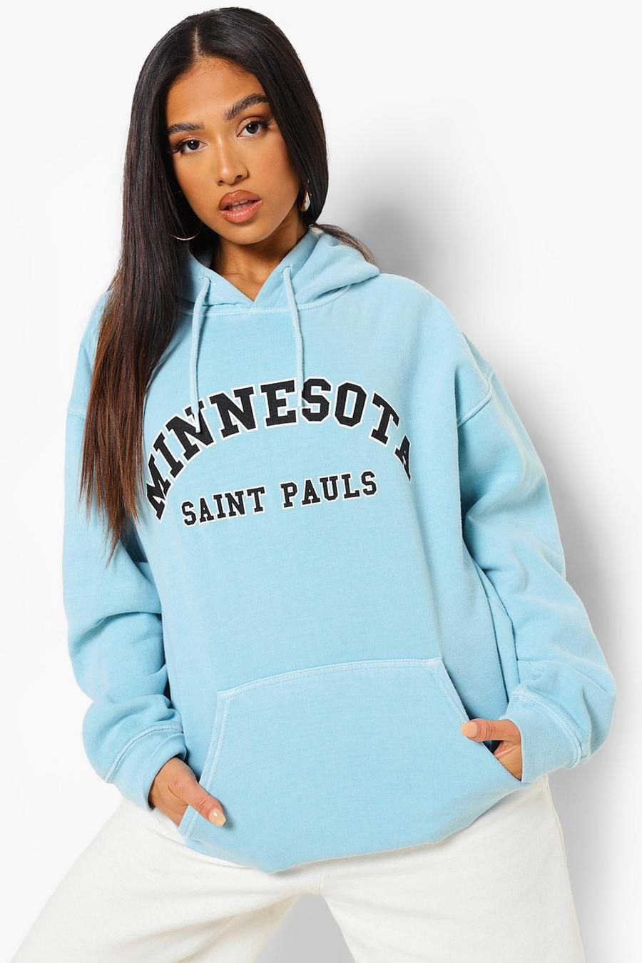 Mint Petite - "Minnesota" Överfärgad hoodie med slogan image number 1