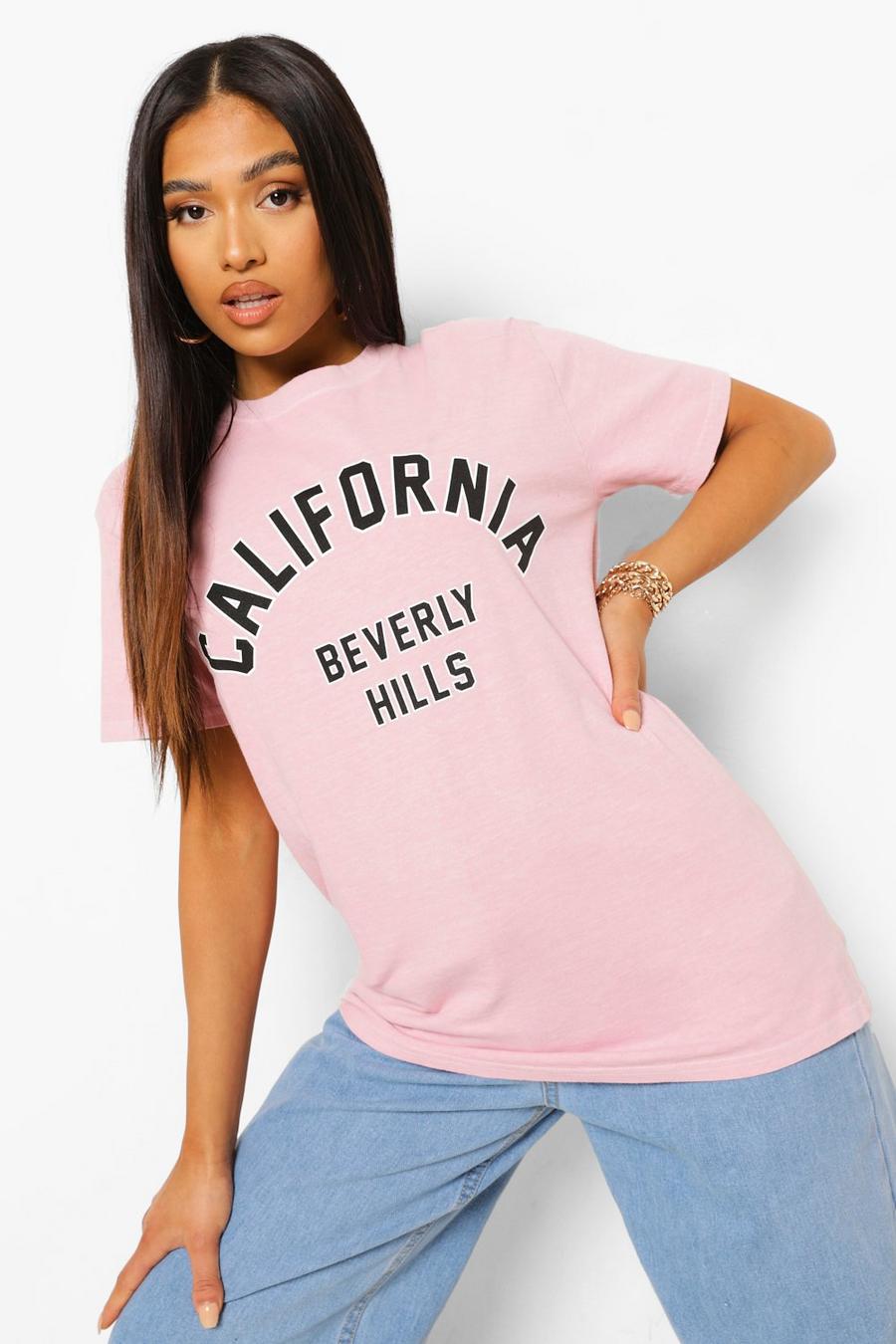 Petite gefärbtes T-Shirt mit California-Slogan, Babyrosa image number 1