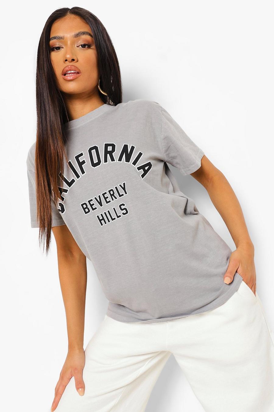 Camiseta Petite sobreteñida con eslogan de California, Marga gris grigio image number 1