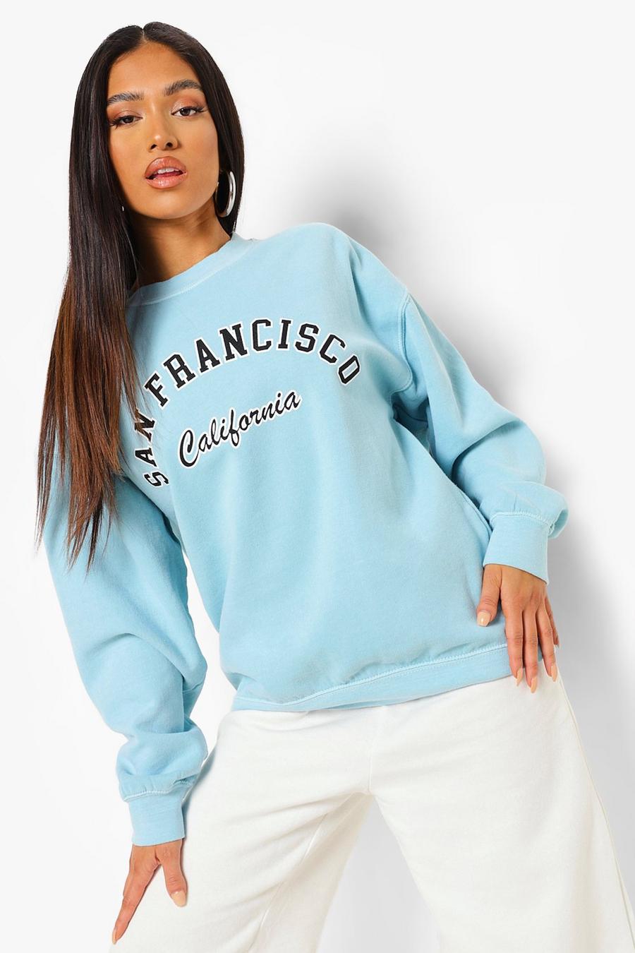 Suéter sobreteñido con eslogan “California” Petite , Menta image number 1