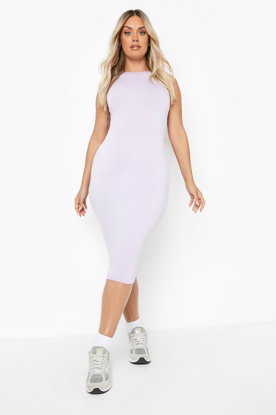 Lilac violet Plus Rib Racer Front Midi Bodycon Dress image number 1