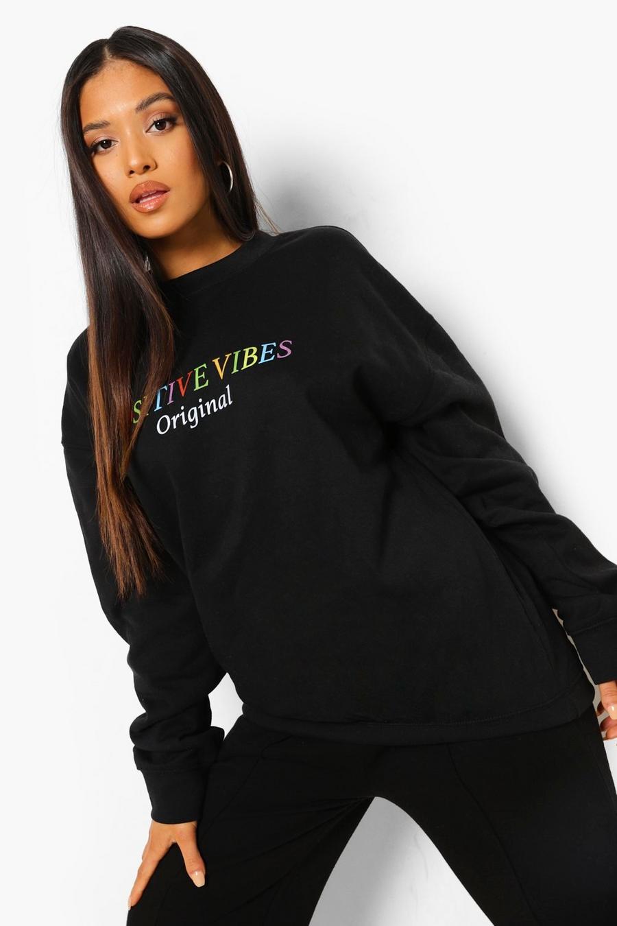 Black Petite - "Positive Vibes" Oversize sweatshirt image number 1