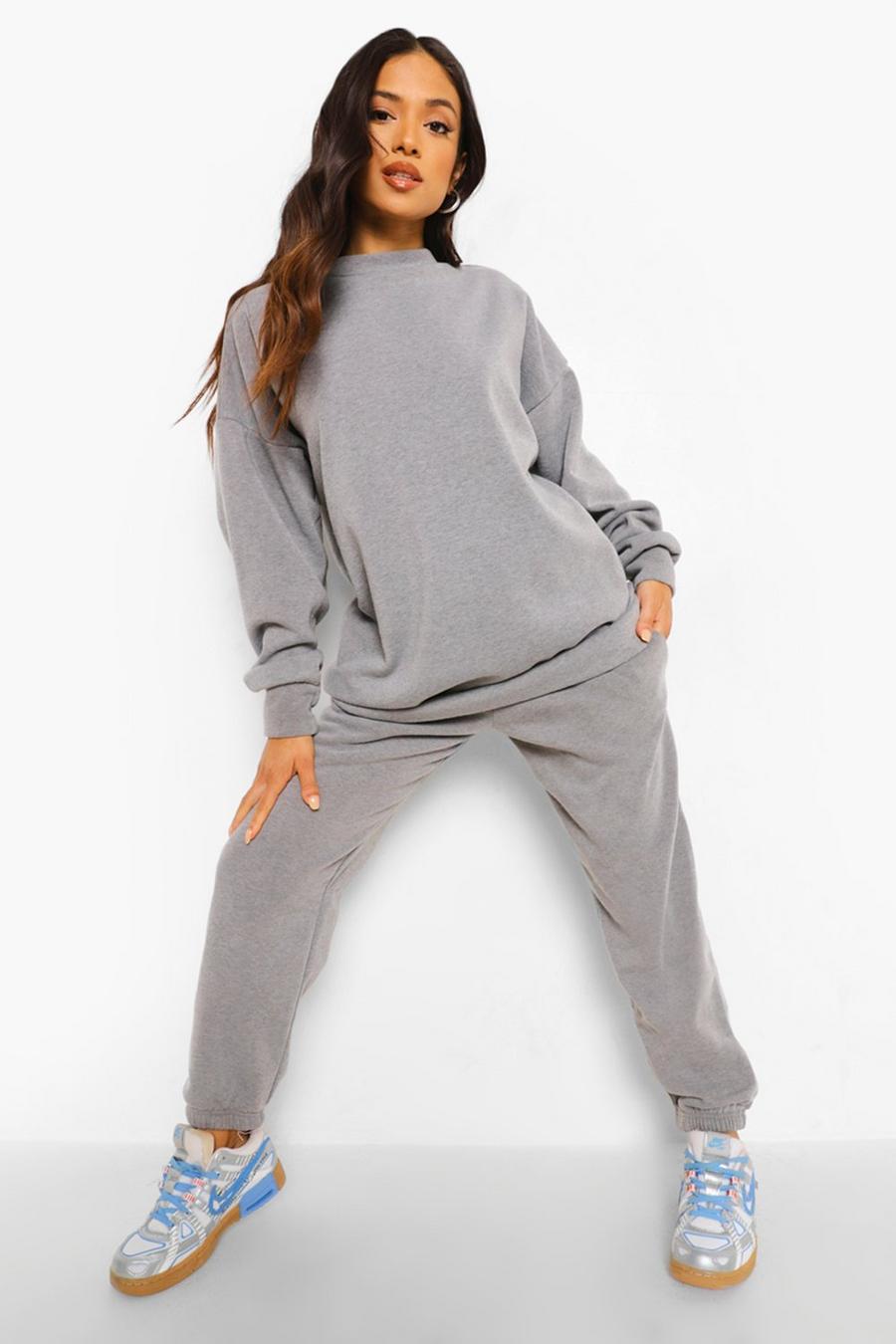 Charcoal Petite Acid Wash Sweater And Track Pant Tracksuit image number 1
