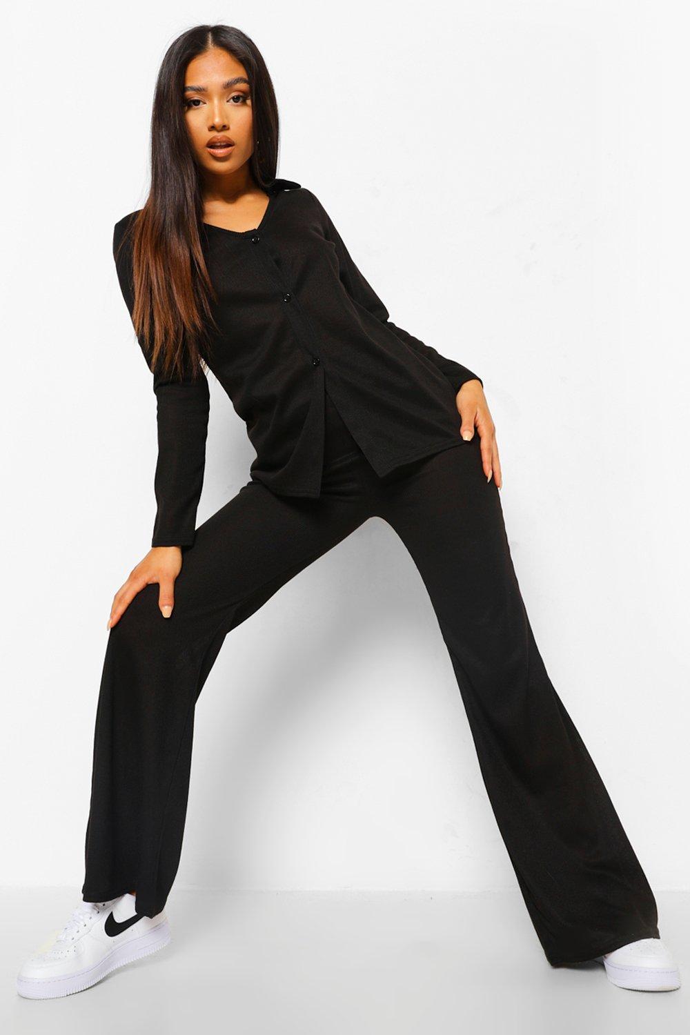 Petite Soft Knit Button Down Loungewear Set boohoo