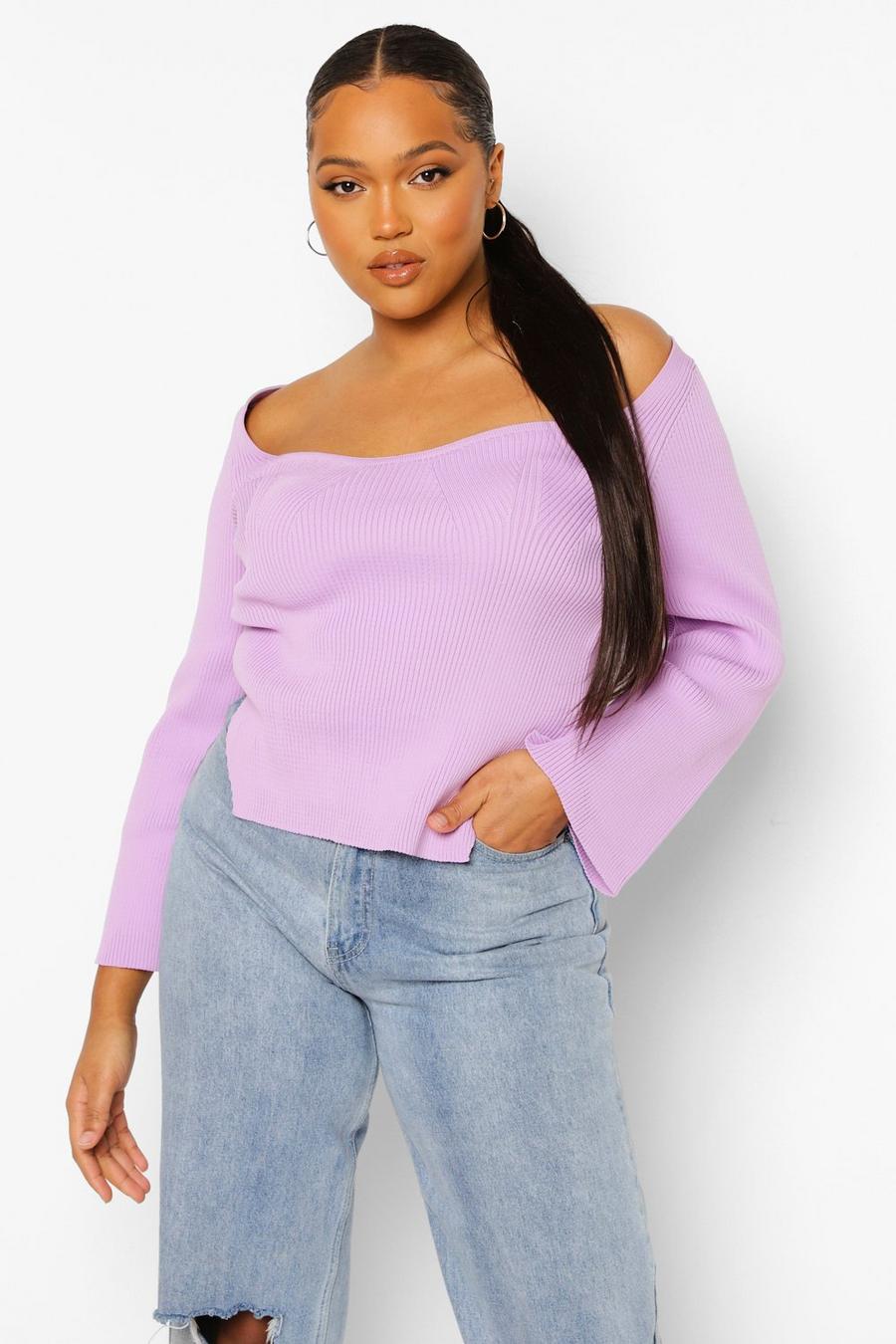 Lilac Plus Knitted Square Neck Split Top image number 1