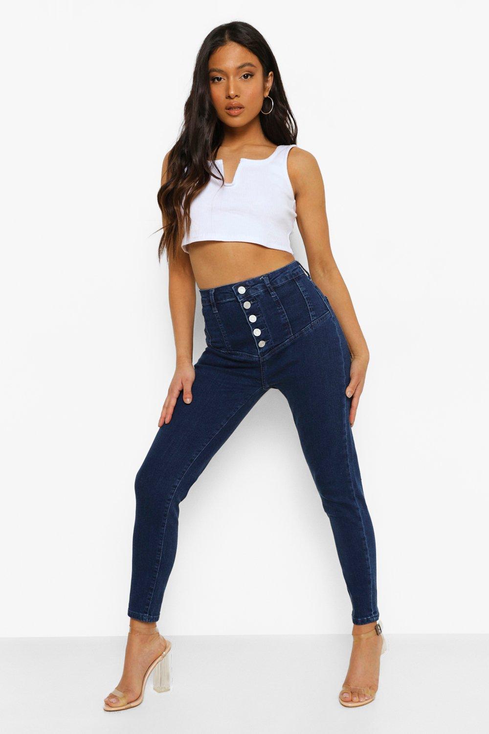 petite dark blue skinny jeans