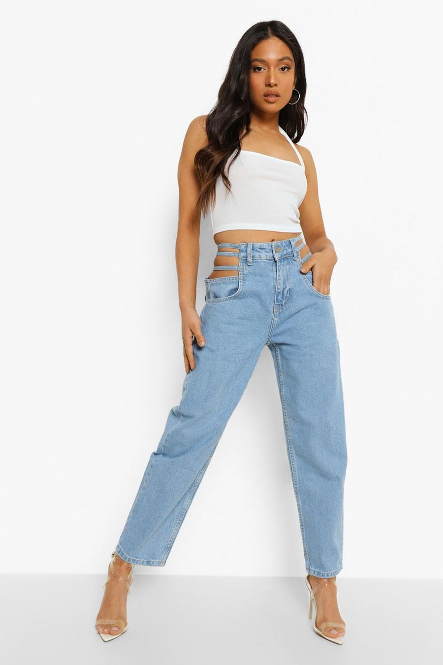 Light blue Petite Strappy High Waist Mom Jeans image number 1