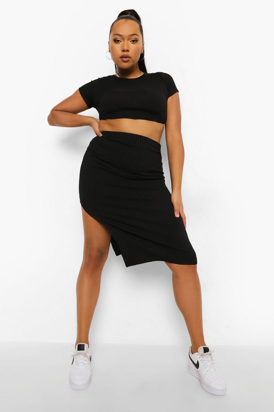 Black Plus Split Midi Skirt image number 1