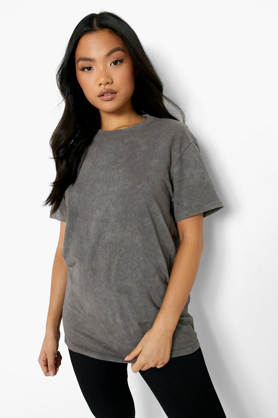 Charcoal Petite - Oversize stentvättad t-shirt image number 1