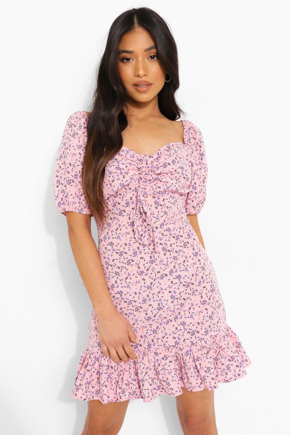 Same Way Floral Ruffle Hem Mini Dress - Pink - $33