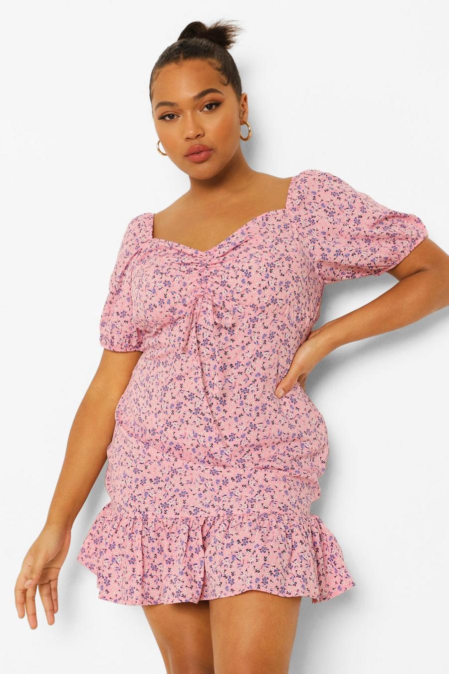 Pink Plus Ditsy Floral Frill Hem Mini Dress