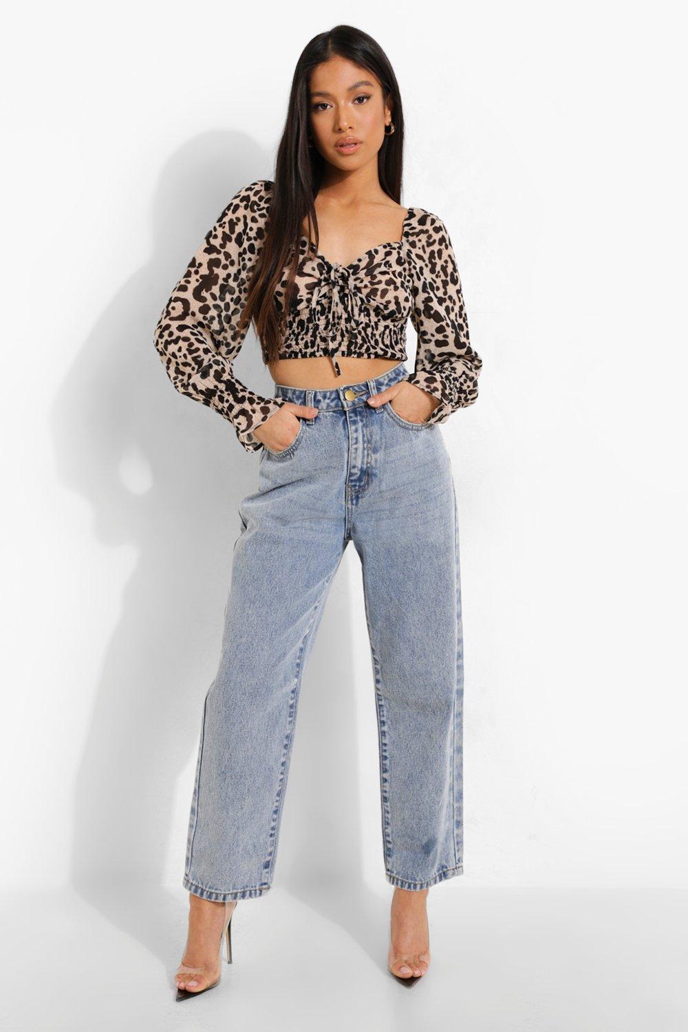 Women's Petite Leopard Print Crop Top