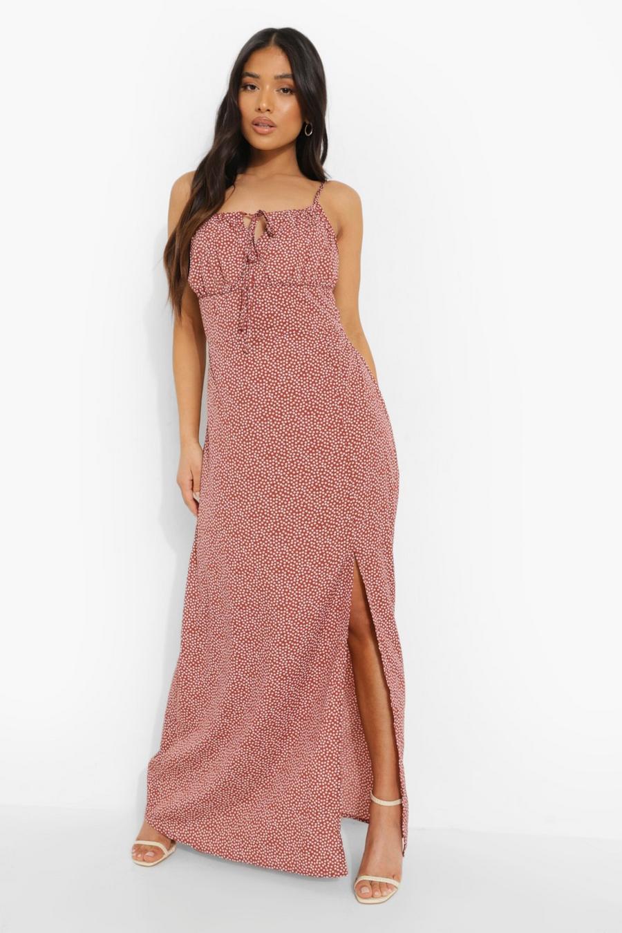 Rust Petite Ditsy Floral Maxi Dress image number 1