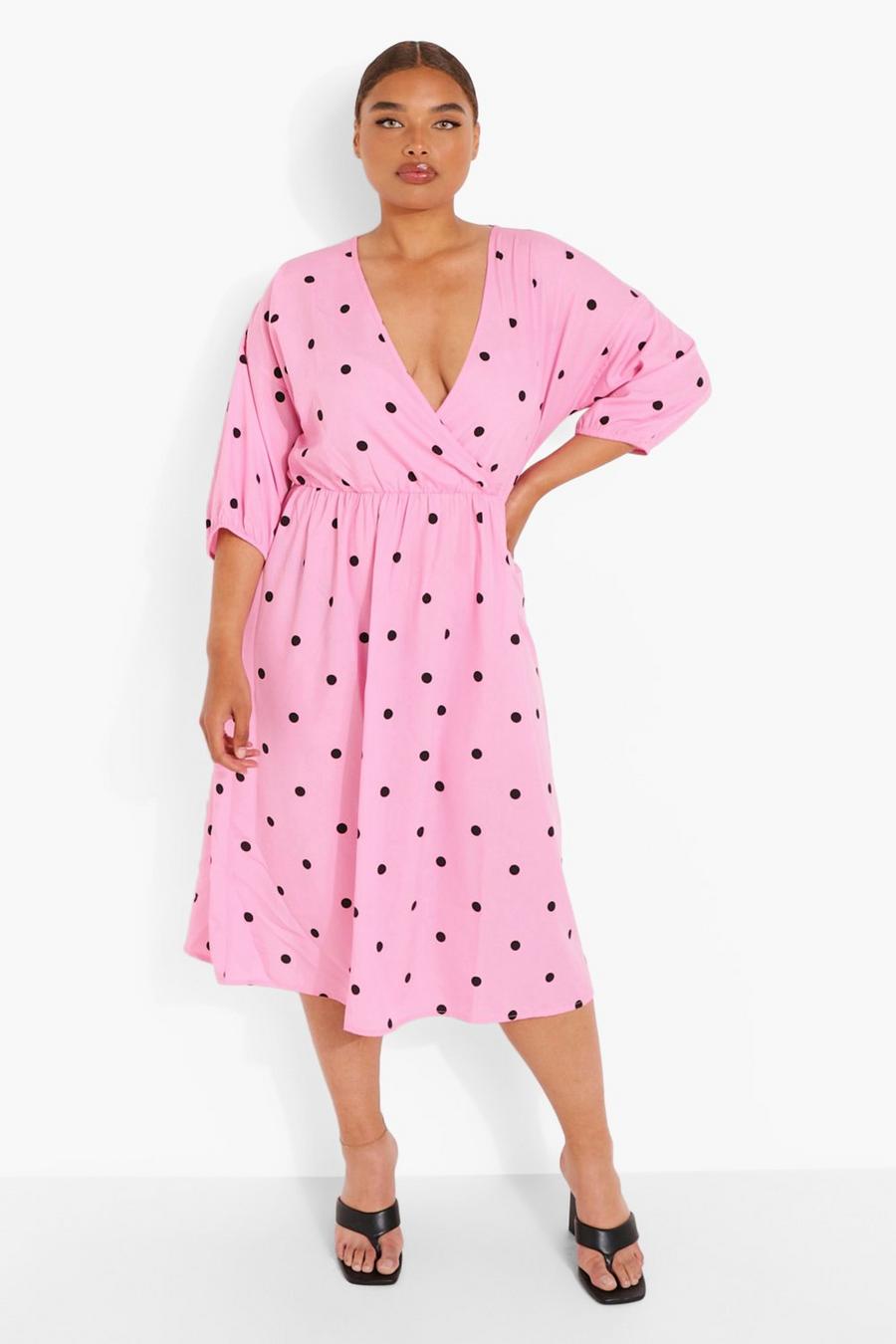 Pink Plus Polka Dot Wrap Midi Dress image number 1