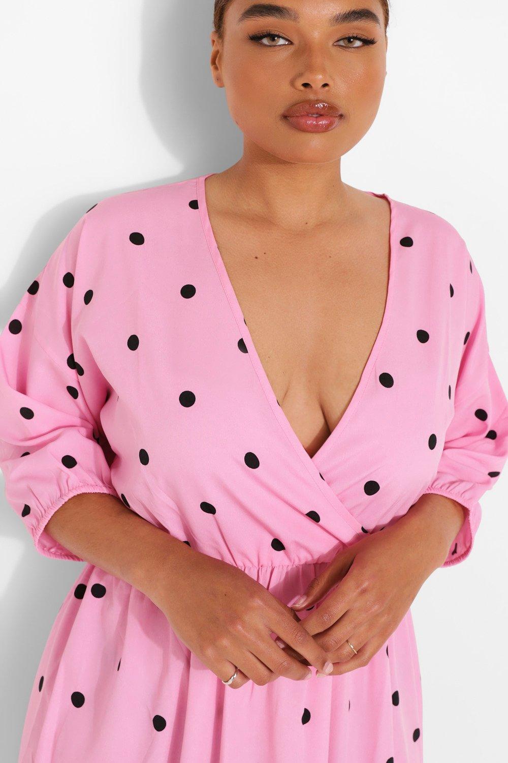 Plus Polka Dot Wrap Midi Dress