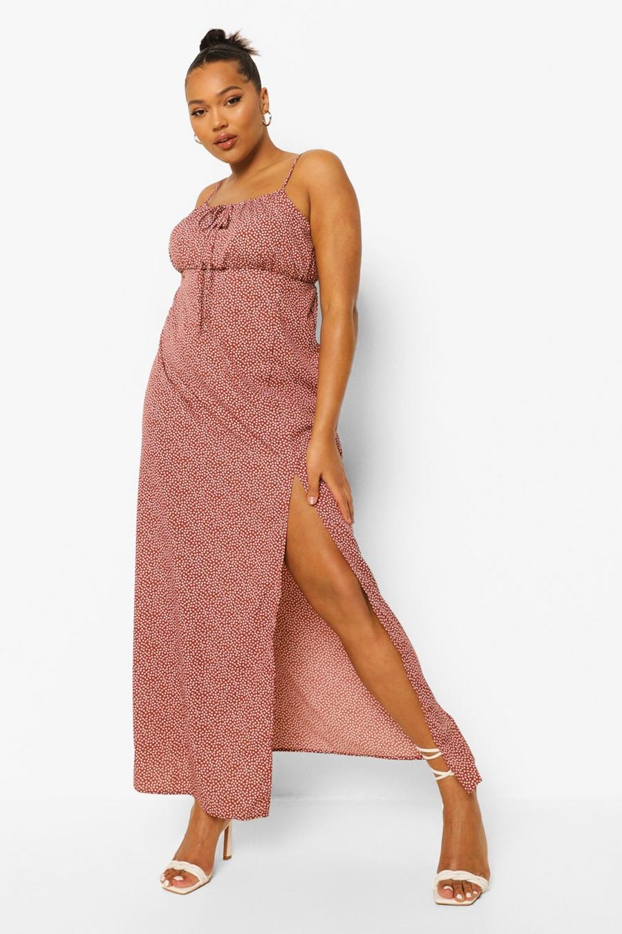 Rust Plus Ditsy Floral Strappy Maxi Dress image number 1