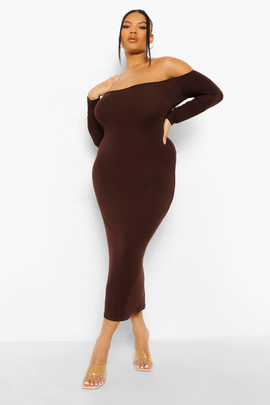 Chocolate Plus Off The Shoulder Midaxi Dress image number 1