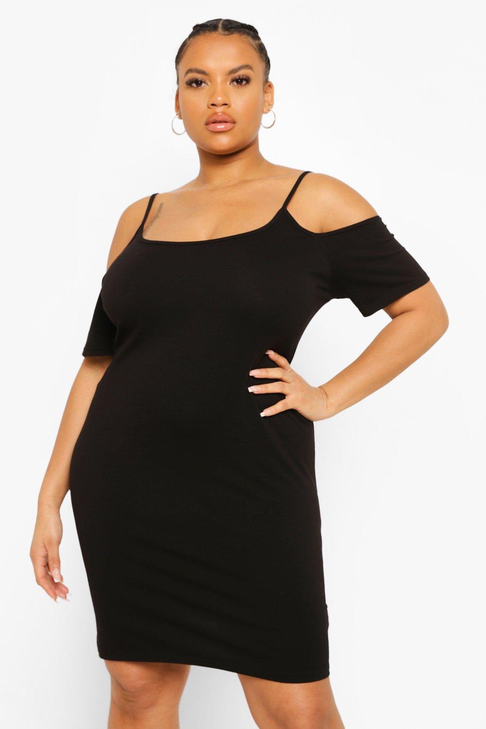 Plus size black cold shoulder dress best sale