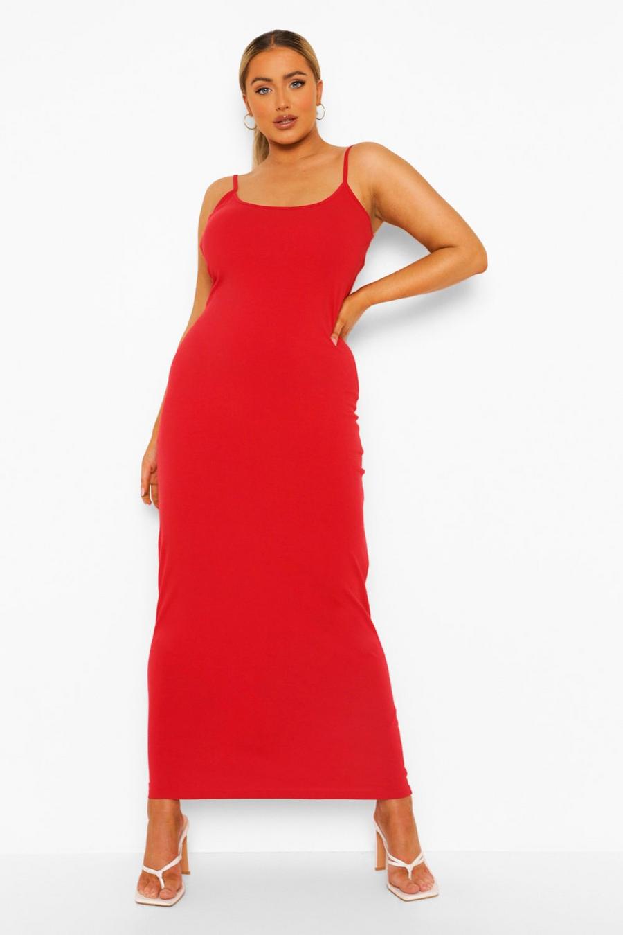 Red Plus Strappy Basic Maxi Dress image number 1