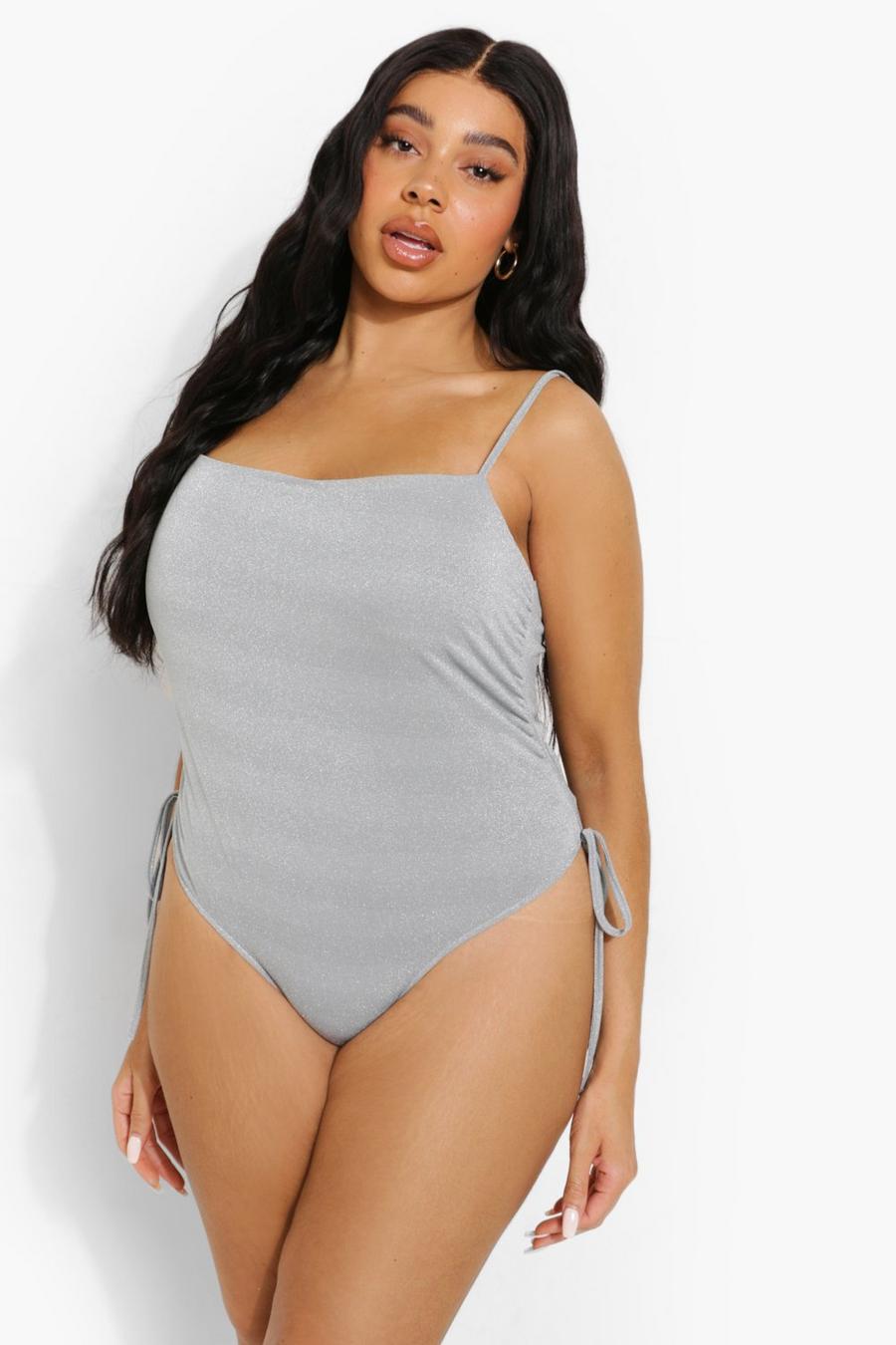 Silver Plus Square Neck Ruched Side Swimsuit image number 1