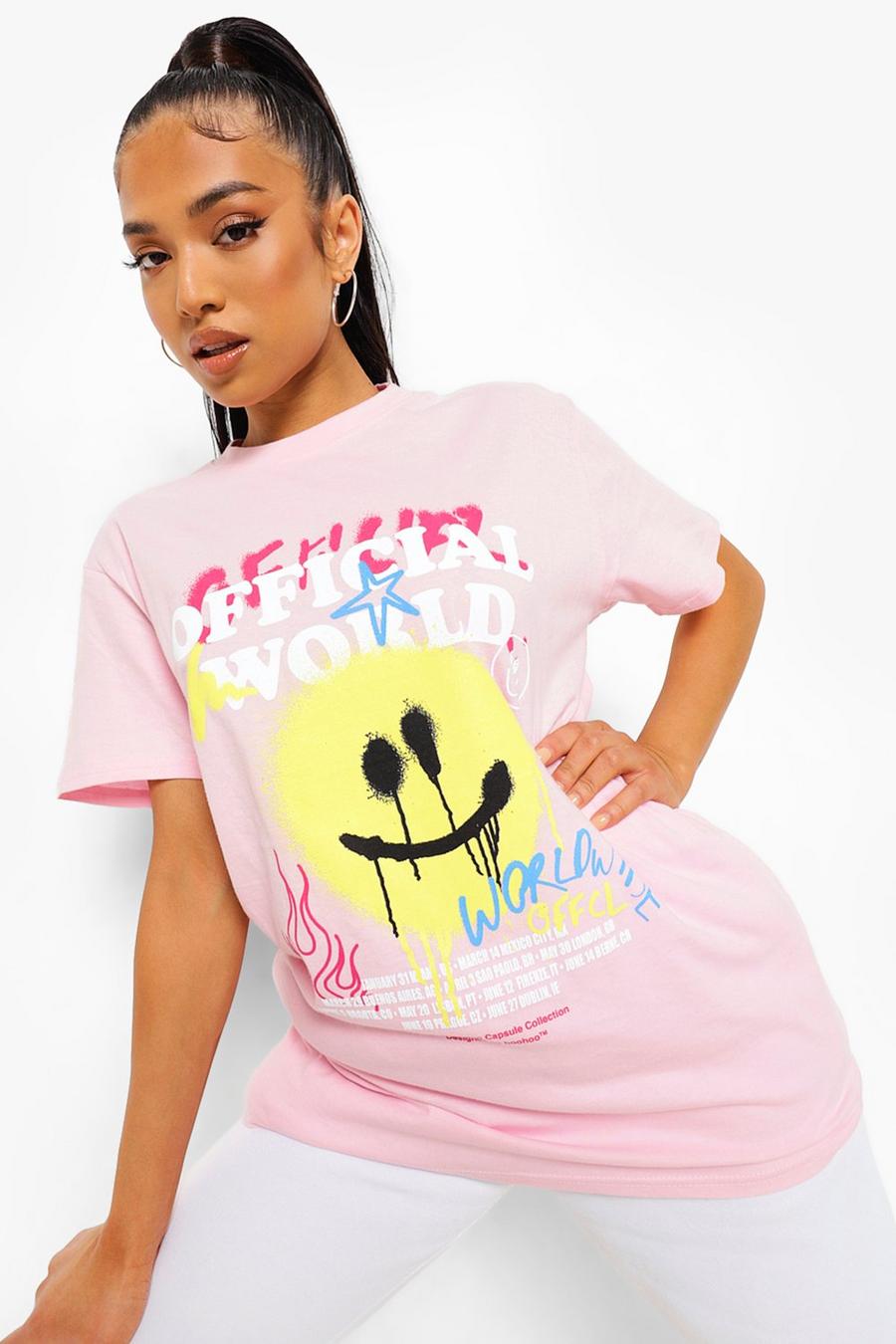 Camiseta con estampado de cara en espray Official Petite, Baby pink image number 1