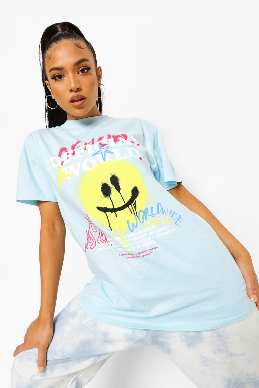 Pale blue Petite Official Graffiti Smiley T-Shirt image number 1
