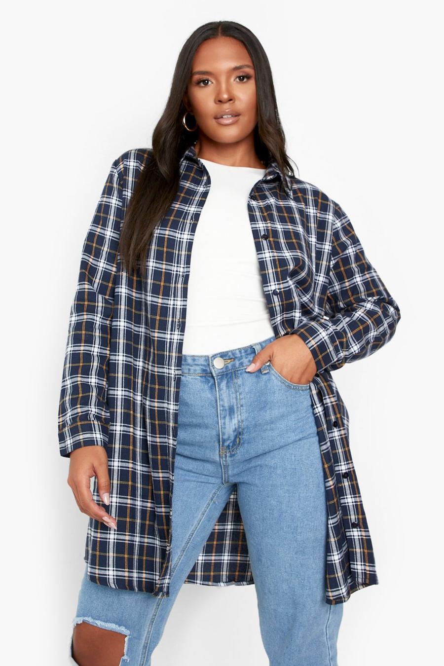 Navy Plus Oversized Flannel Shirt image number 1