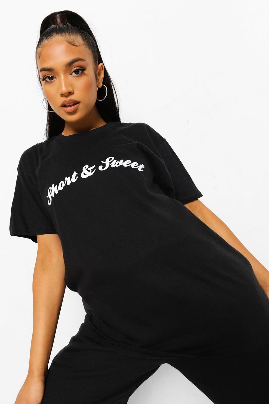 scheiden gezond verstand Opa Women's Black Petite Short And Sweet Slogan T-Shirt | Boohoo UK