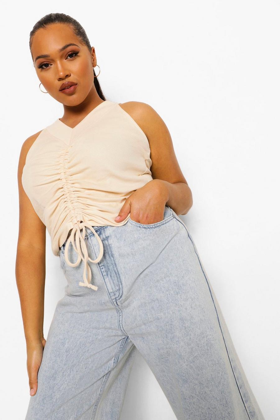 Stone Plus Rib Ruched Front Crop Top image number 1