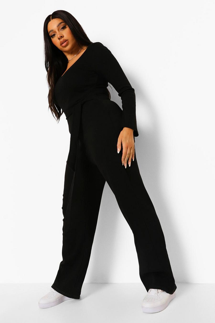 Black Plus - Ribbad jumpsuit med knytskärp image number 1