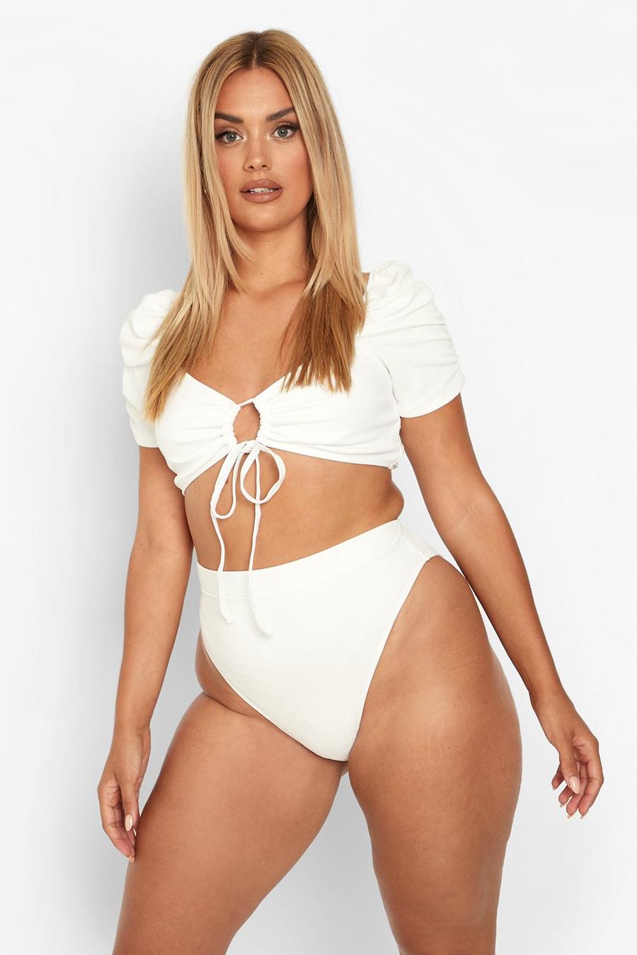 White Plus Bikini Met Textuur En Hoge Taille image number 1