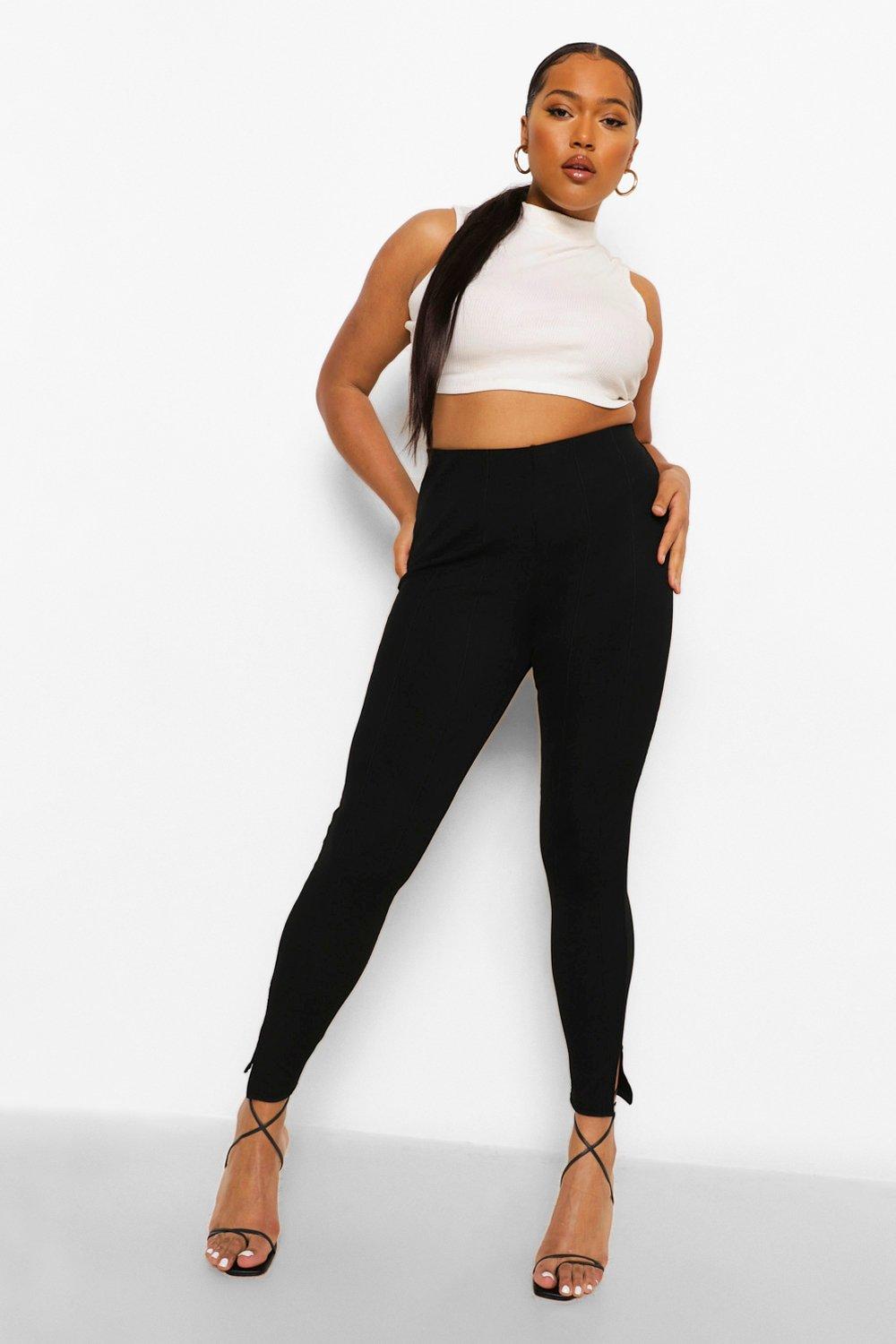 Plus Bandage Rib Split Hem Leggings