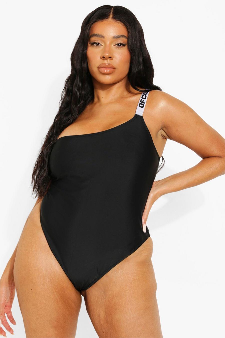 Black Plus Ofcl Trim Asymmetric Swimsuit image number 1