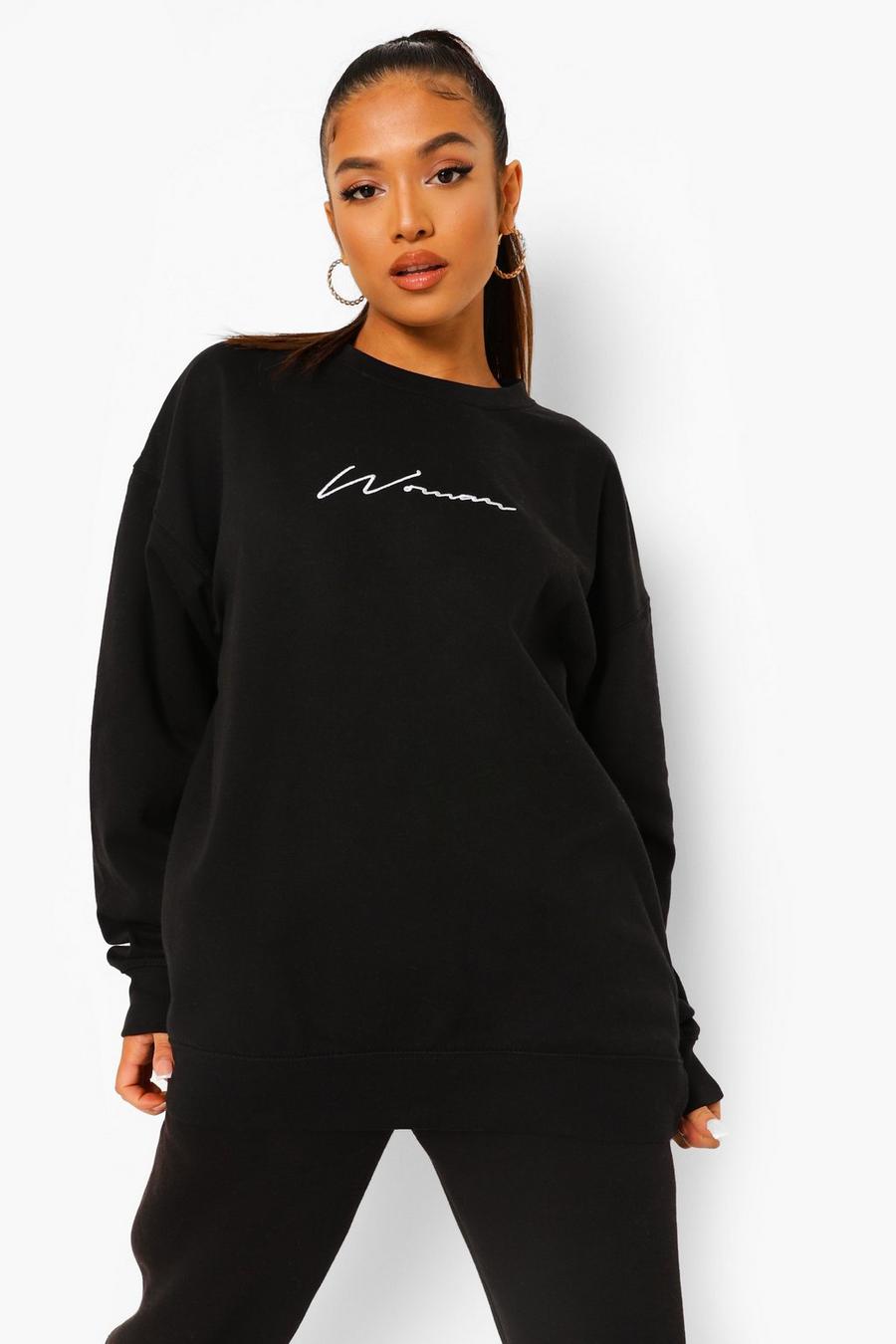 Black Petite Woman Embroidered Oversized Sweatshirt image number 1