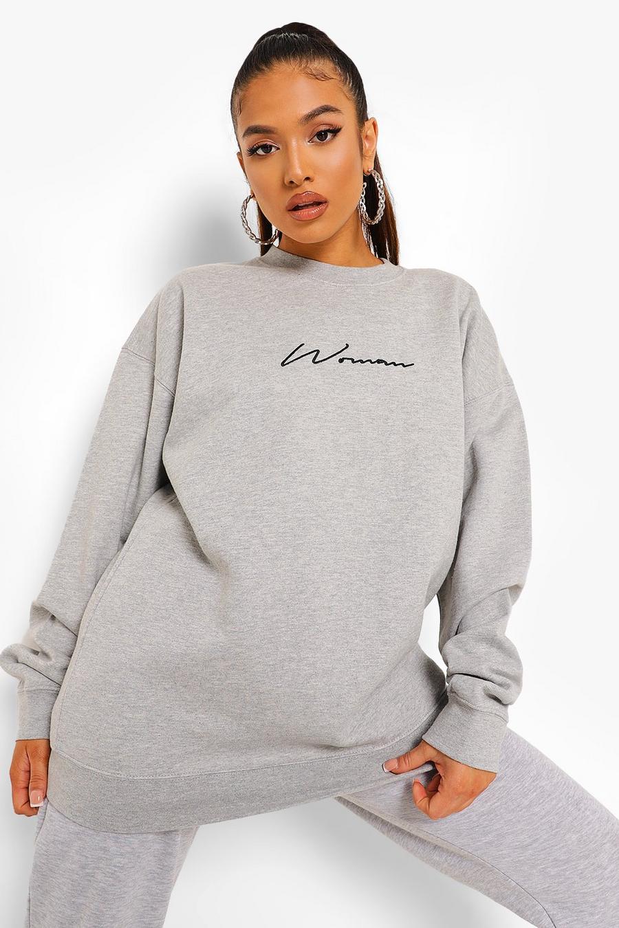 Grey marl grå Petite Woman Embroidered Oversized Sweatshirt image number 1