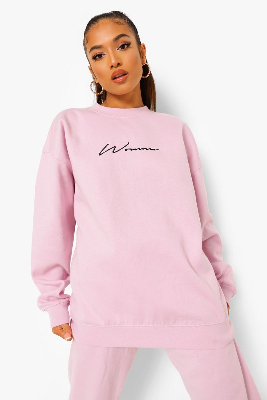 Lilac Petite Woman Embroidered Oversized Sweatshirt image number 1