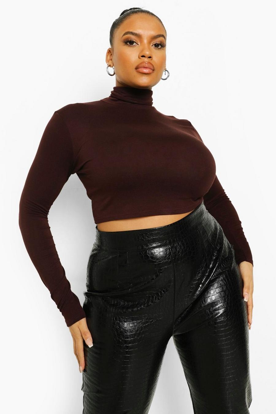 Chocolate Plus Roll Neck Crop Top image number 1