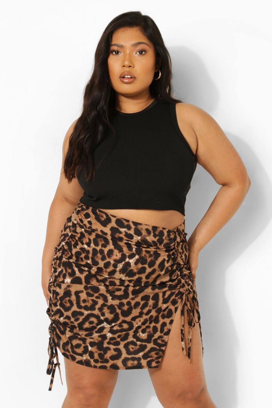 Leopard Plus Animal Print Ruched Side Mini Skirt image number 1