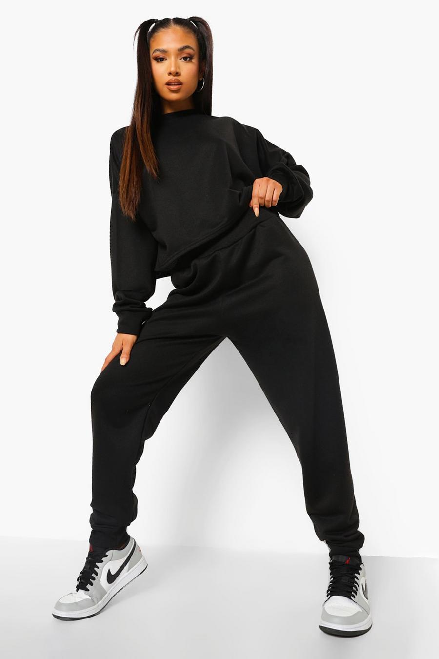 Black Petite Crop Sweat And Jogger Tracksuit image number 1