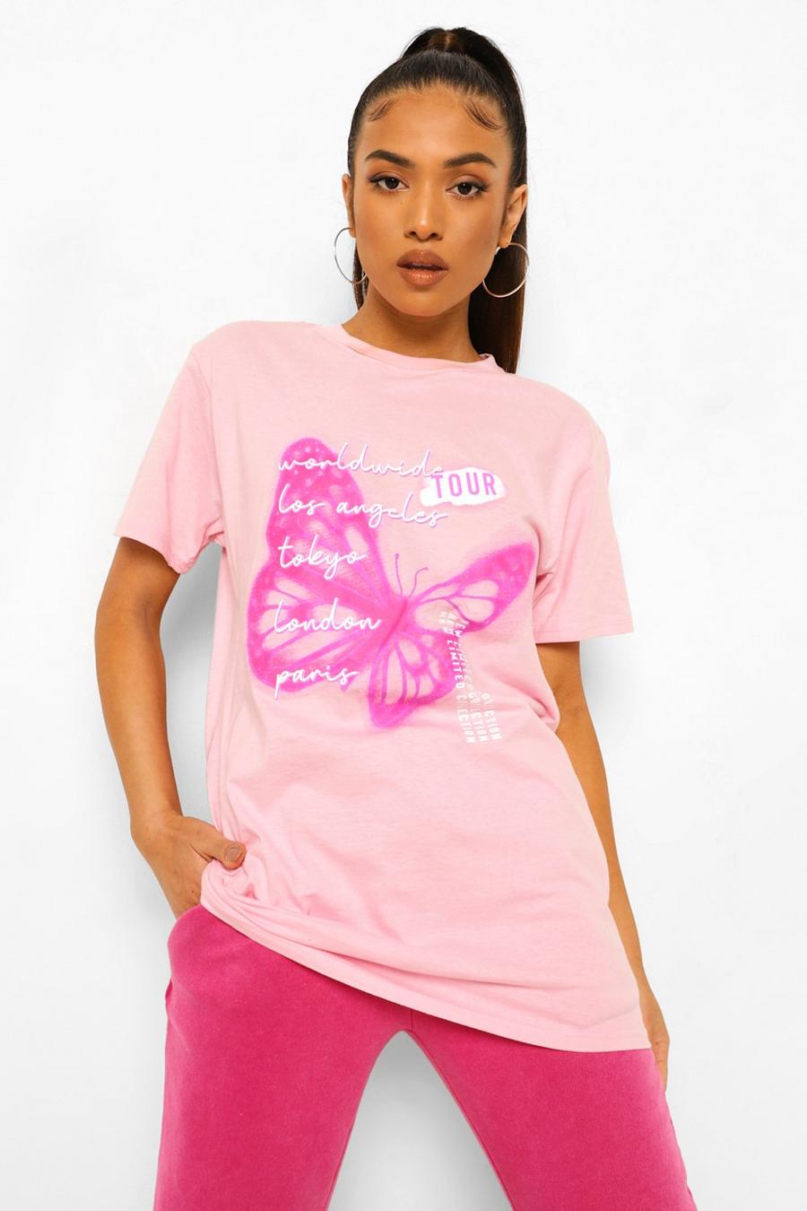 Light pink Petite Neon Butterfly Oversized T-shirt image number 1