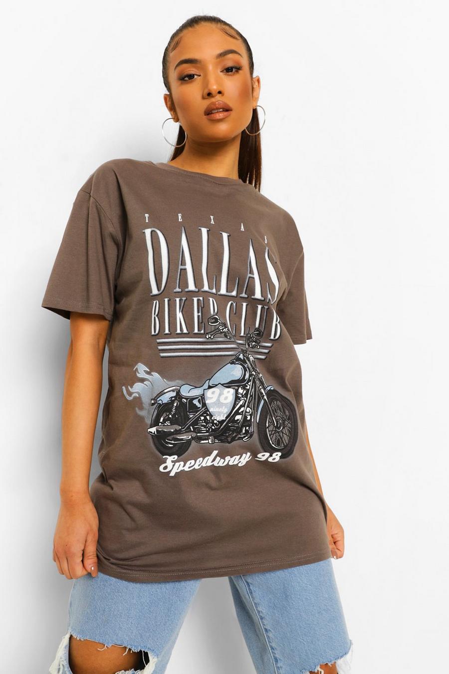 Charcoal Petite Motorcycle Printed Oversized T-shirt image number 1