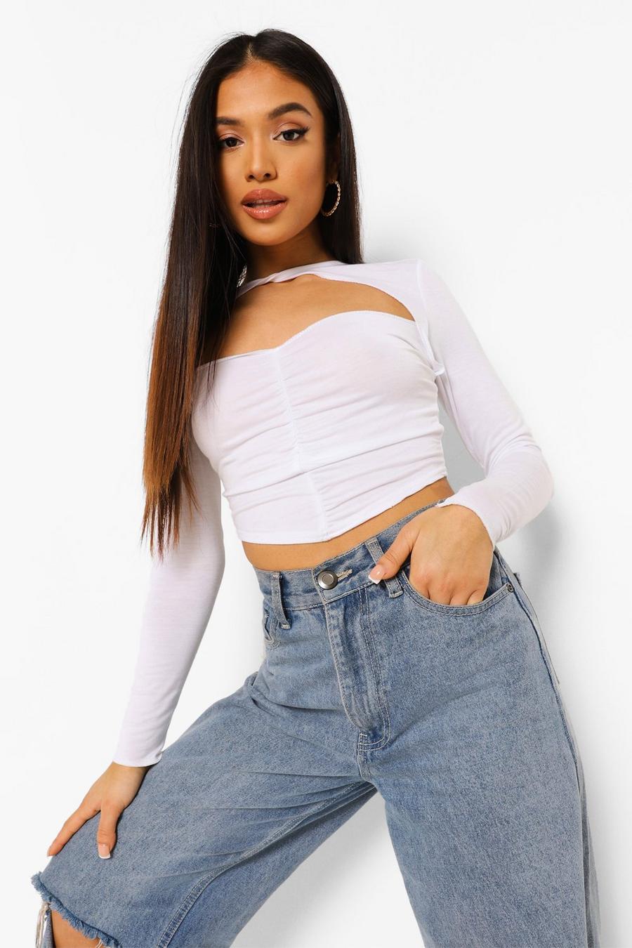 Ivory Petite Twist Front Ruched Detail Crop Top image number 1