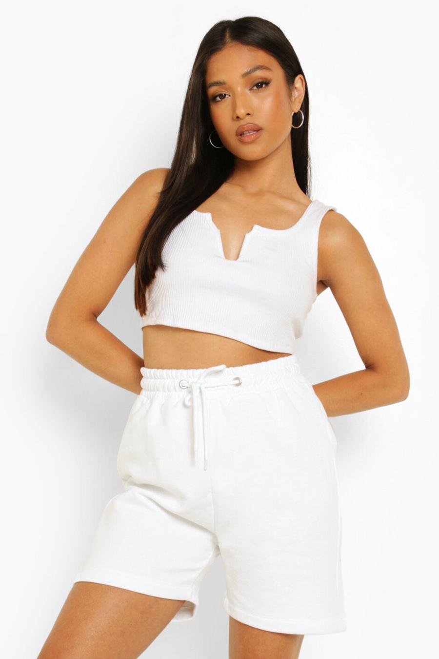 White Petite High Waist Jersey Boxer Shorts image number 1
