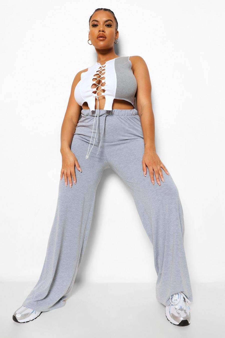 Grey marl Plus Jersey Wide Leg Trouser image number 1