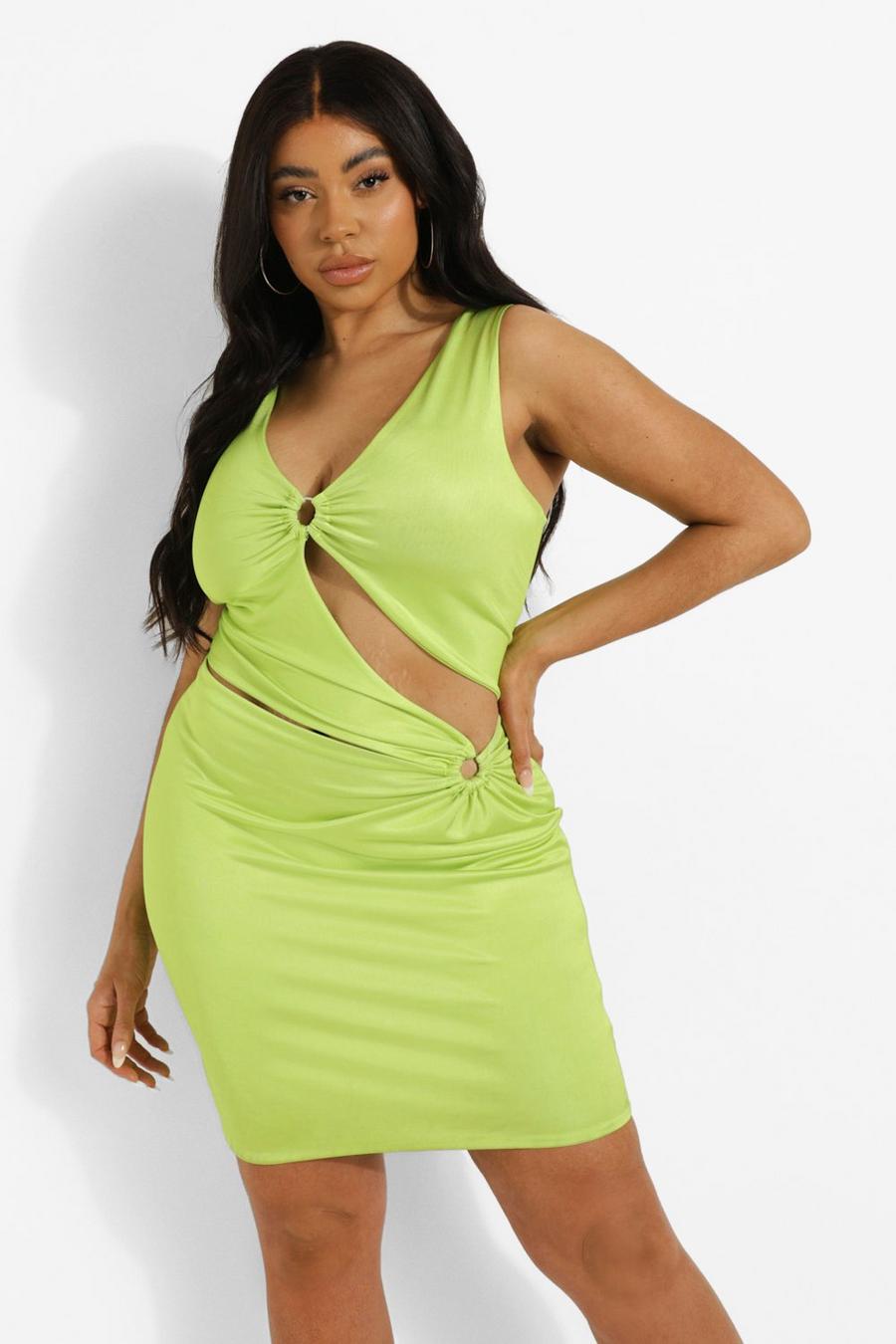 Lime vert Plus Ring Detail Cut Out Mini Dress