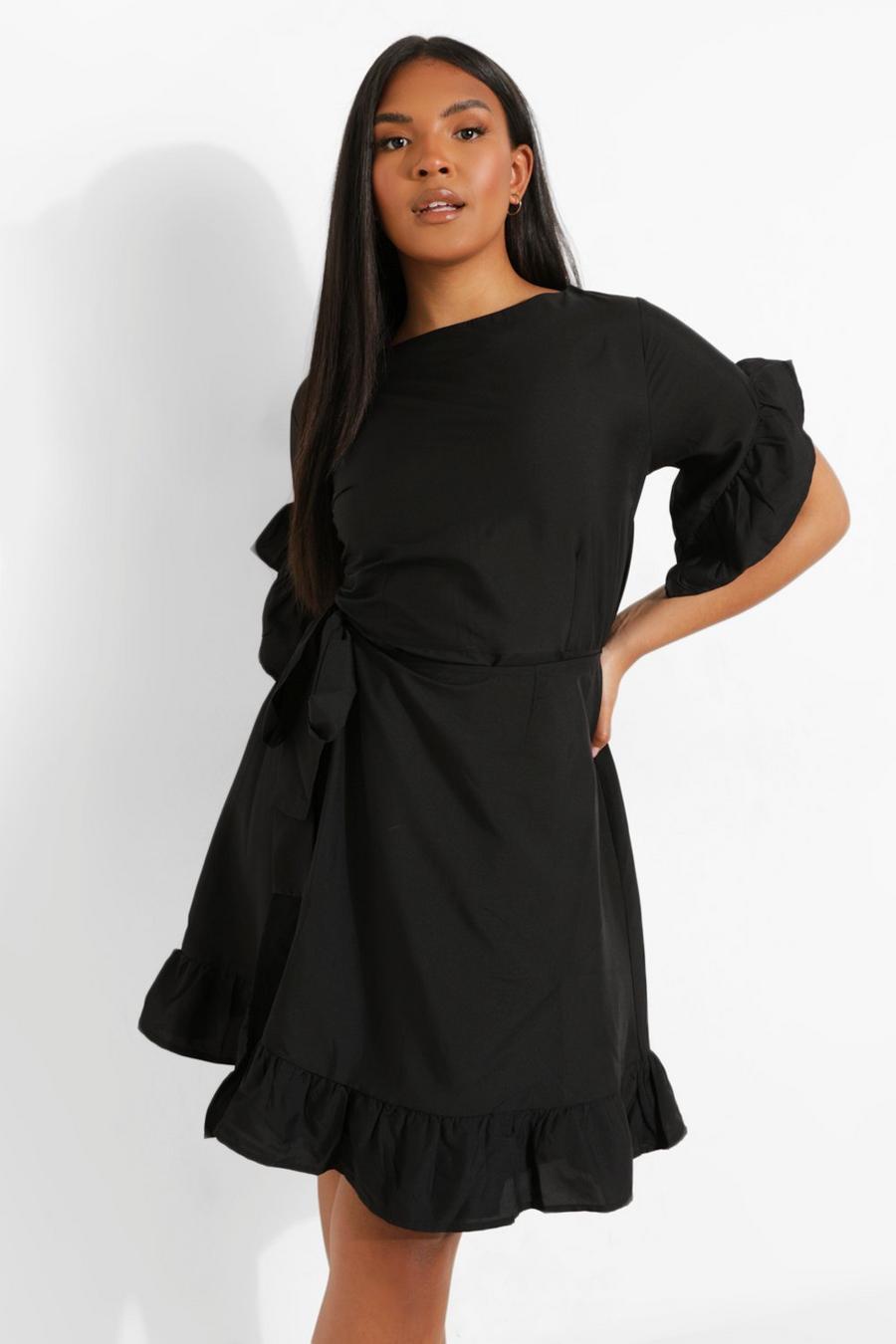 Black Plus Woven Ruffle Belted Shift Dress image number 1
