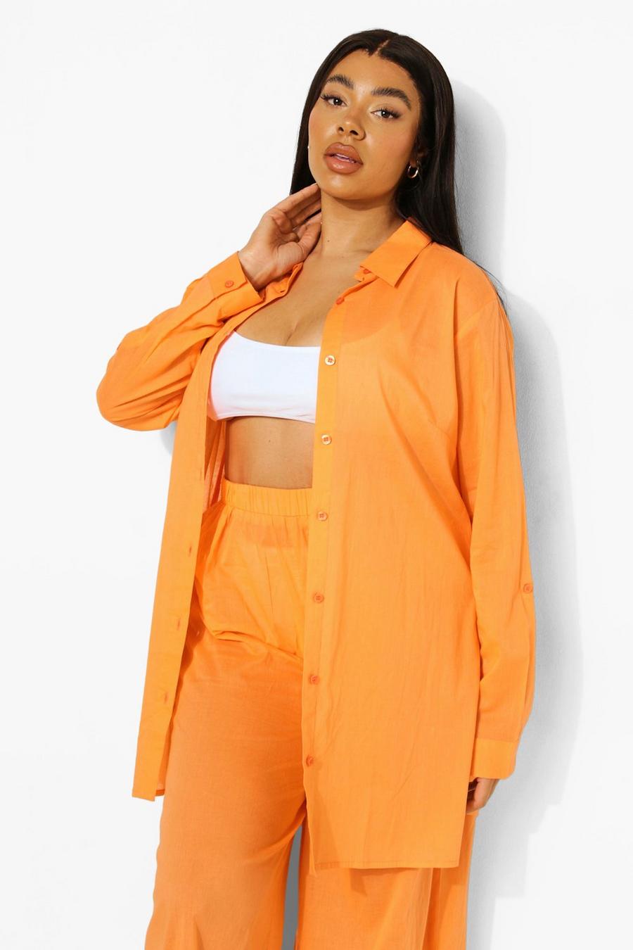 Orange Plus - Strandskjorta i bomullstyg image number 1
