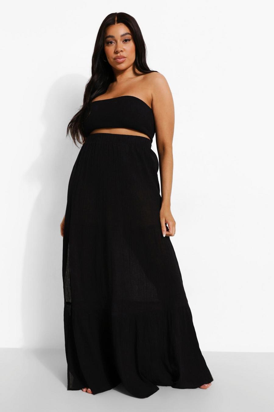 Black Plus Cheesecloth Beach Maxi Skirt image number 1