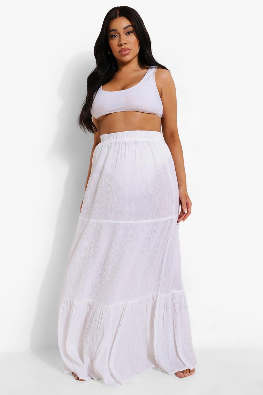 White Plus Cheesecloth Beach Maxi Skirt image number 1