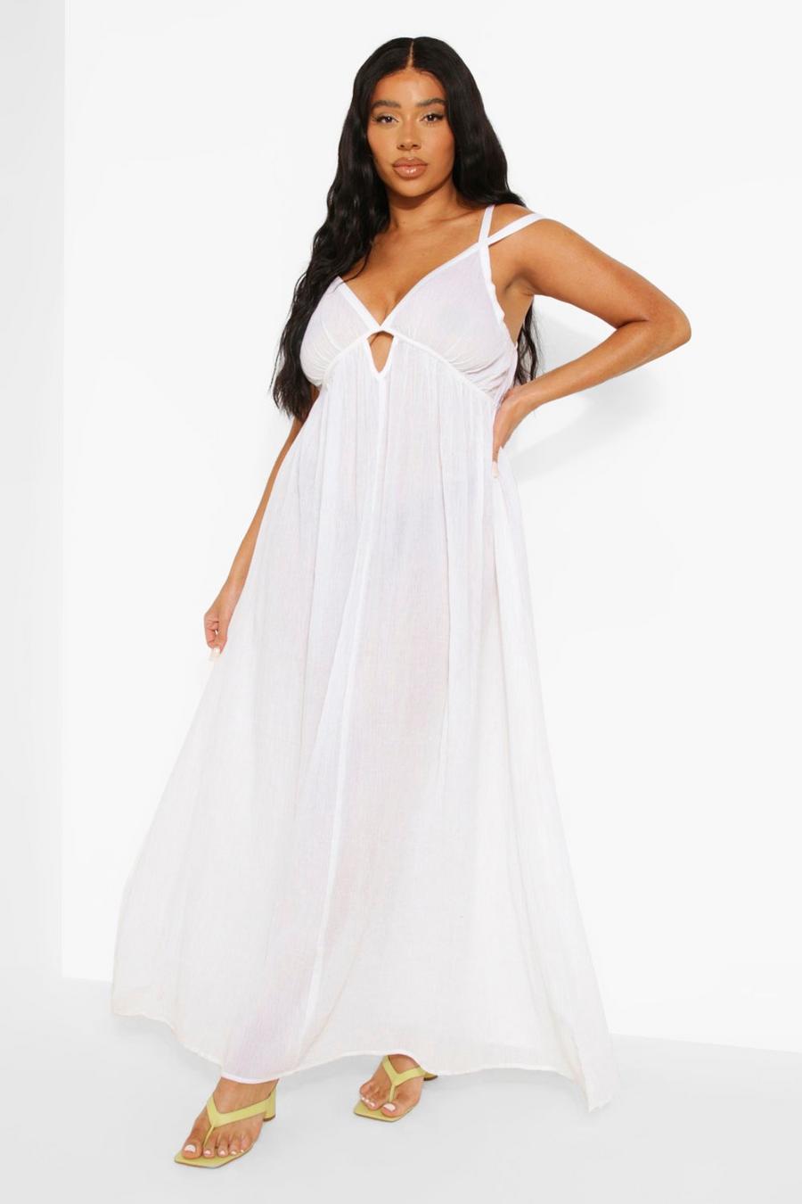White Plus Cheesecloth Maxi Beach Dress image number 1